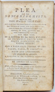 De Laune, Thomas. A Plea for the Non-Conformists...&c. 1800 Ballston, NY imprint