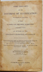 Dean. Some Thoughts on the Doctrine of Justification, Ithaca NY imprint 1826