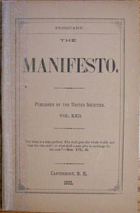 Blinn, C. Henry. The Manifesto. Vol. XXII. February, 1892 [Shaker]