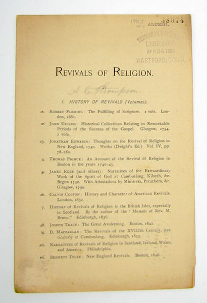 Bibliography of 48 books and 11 pamphlets on Revivals of Religion