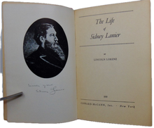 Load image into Gallery viewer, Lorenz, Lincoln. The Life of Sidney Lanier [signed with ALS &amp; Christmas card]