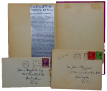 Load image into Gallery viewer, Lorenz, Lincoln. The Life of Sidney Lanier [signed with ALS &amp; Christmas card]