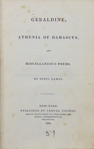 Rufus Dawes. Geraldine, Athenia of Damascus,& Poems (Library of American Poetry)