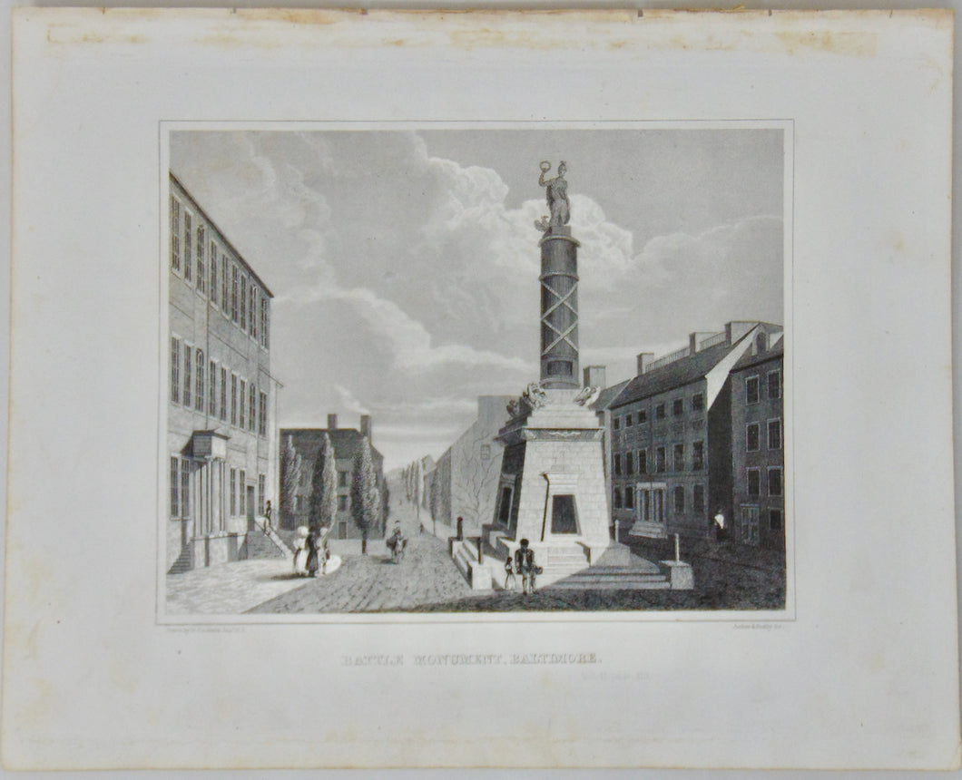 [ENGRAVING] War of 1812 Battle Monument, Baltimore (1846)