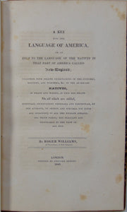 1827 reprint 1643 Roger Williams, Key to the American Indian Language & Customs