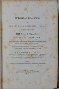 Rev. John Callender 1706-1748 History of Civil & Religious Affairs, Rhode-Island