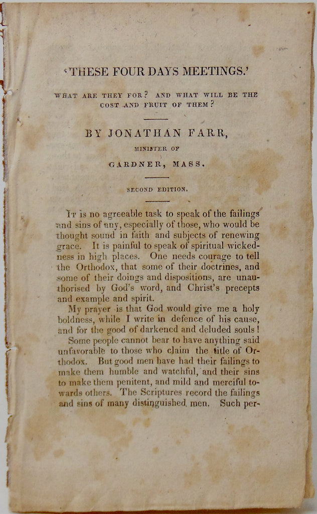 1830s Unitarian Attack on Revival Meetings in Massachusetts