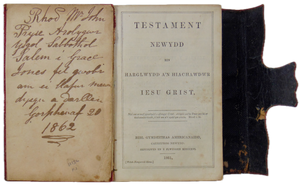 1861 Welsh New Testament pocket size with flap closure, American Bible Society