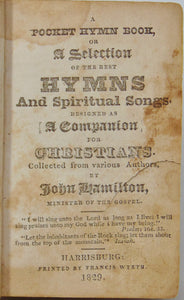 A Pocket Hymn Book, John Hamilton 1829 Harrisburg, PA