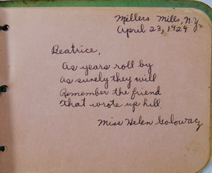 1929 Autograph Book, Beatrice O'Rourke of Miller's Mills, New York