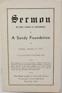 Radio Priest Charles Coughlin 1932 Sermon: A Sandy Foundation