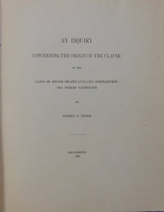Origin of the Laws of Rhode Island (1719-1783) Disfranchising Roman Catholics