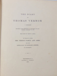 The Diary of Thomas Vernon A Loyalist Banished from Newport Rhode Island in 1776