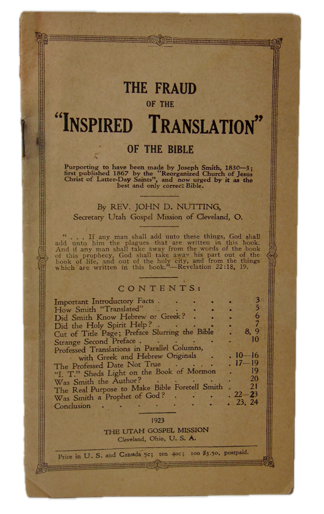 The Fraud of the "Inspired Translation" of the Mormon Bible