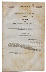 [US House Report]. US Navy Contracts, &c. for 1830