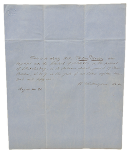 1851 Baptismal Certificate for Maria Brown, St. Andrews Church, New Berlin, NY