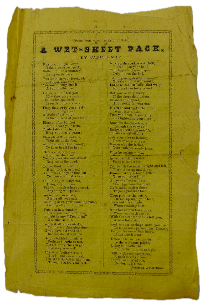 [SARATOGA SPRINGS WATER CURE] A Wet-Sheet Pack Poem & Adverts