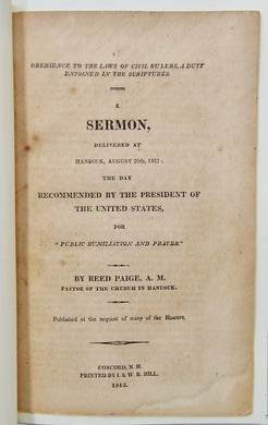 War of 1812 FAST SERMON, Obedience to Civil Rulers Enjoined in the Bible