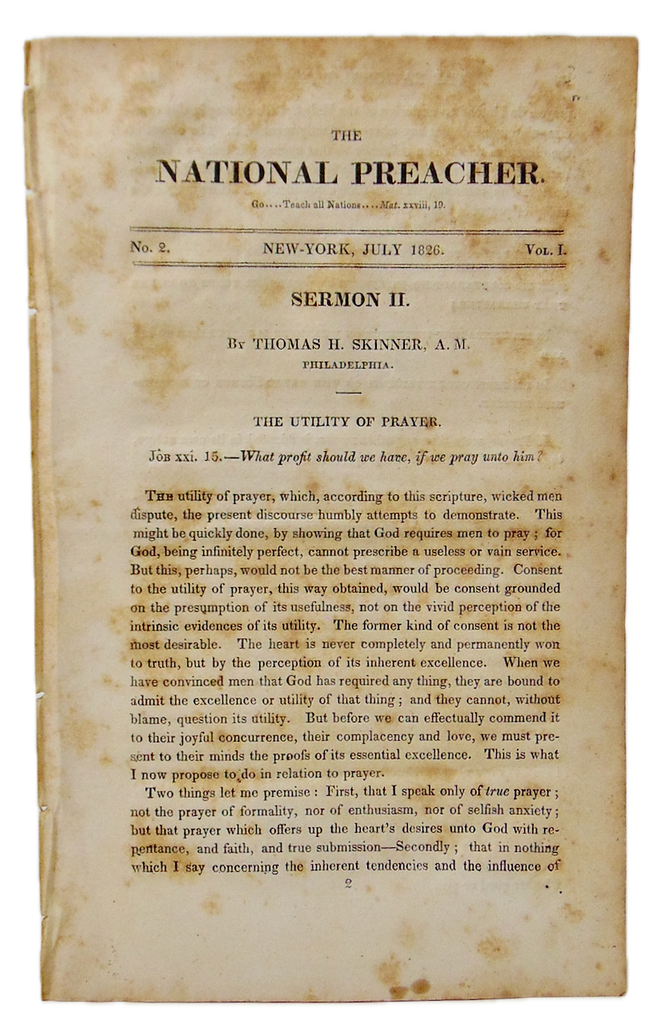 Thomas Skinner, New School Presbyterian, 1826 The Utility of Prayer