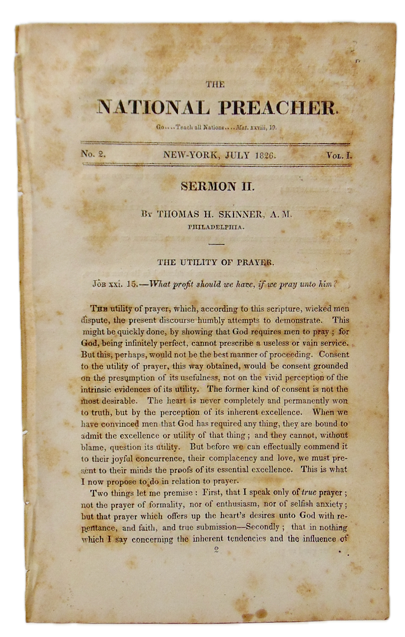 Thomas Skinner, New School Presbyterian, 1826 The Utility of Prayer