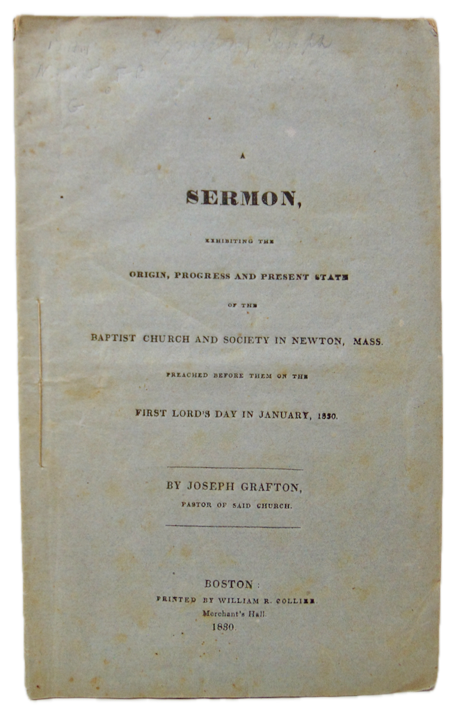 1830 History and Present State of the Baptist Church in Newton, Massachusetts