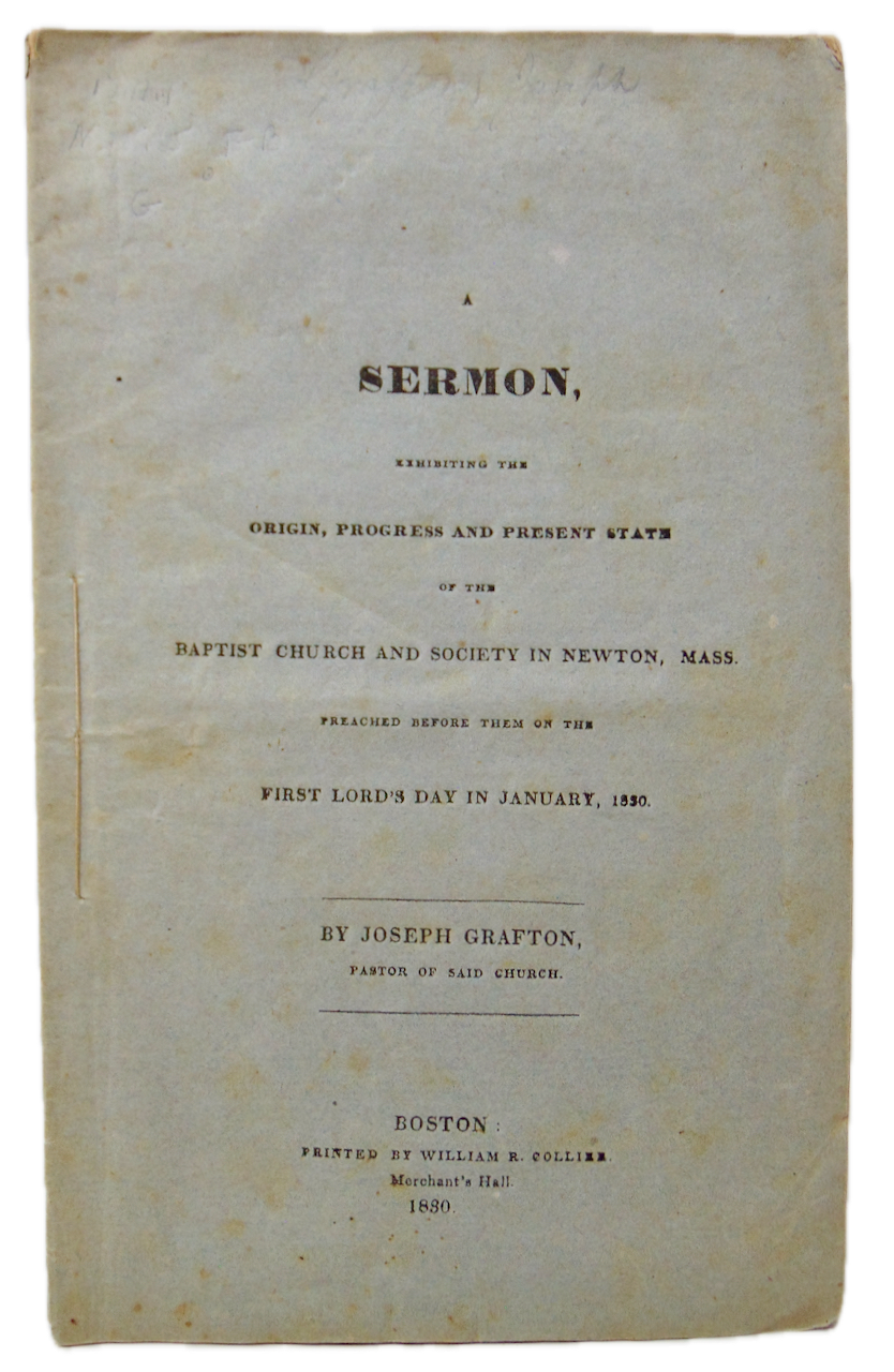 1830 History and Present State of the Baptist Church in Newton, Massachusetts
