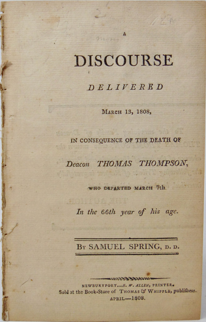 1808 Funeral Sermon for Deacon Thomas Thompson, Newburyport Massachusetts
