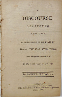 1808 Funeral Sermon for Deacon Thomas Thompson, Newburyport Massachusetts