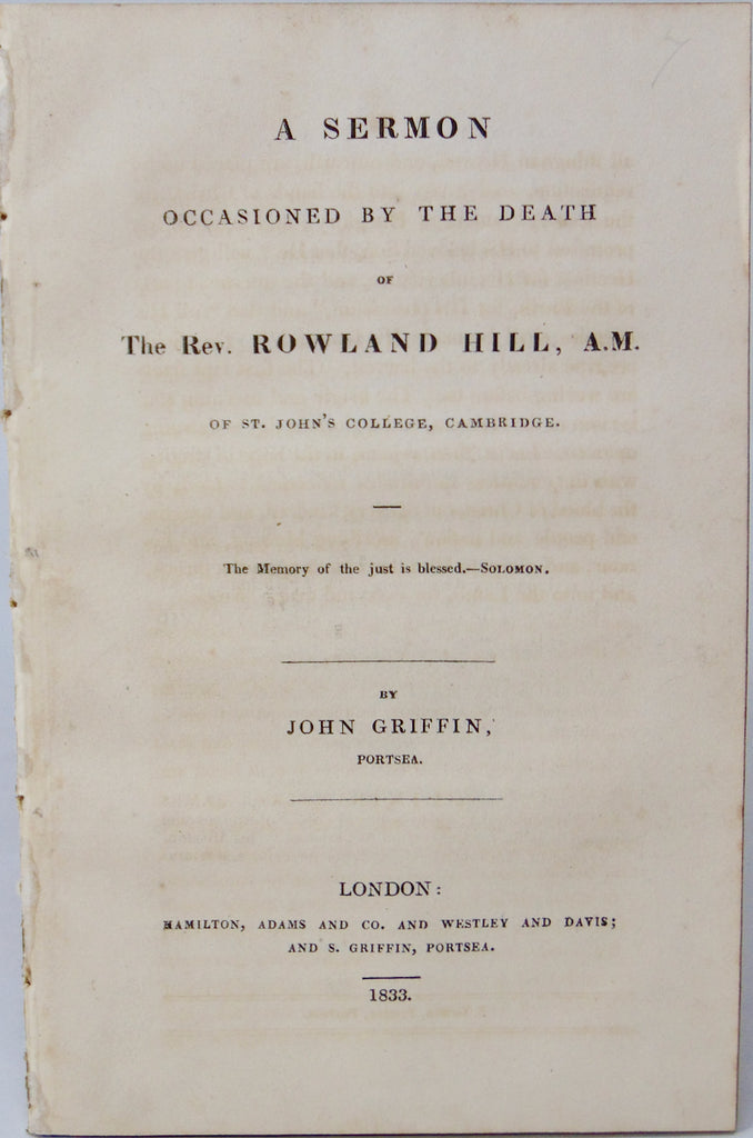 1833 Funeral Sermon for the Rev. Rowland Hill