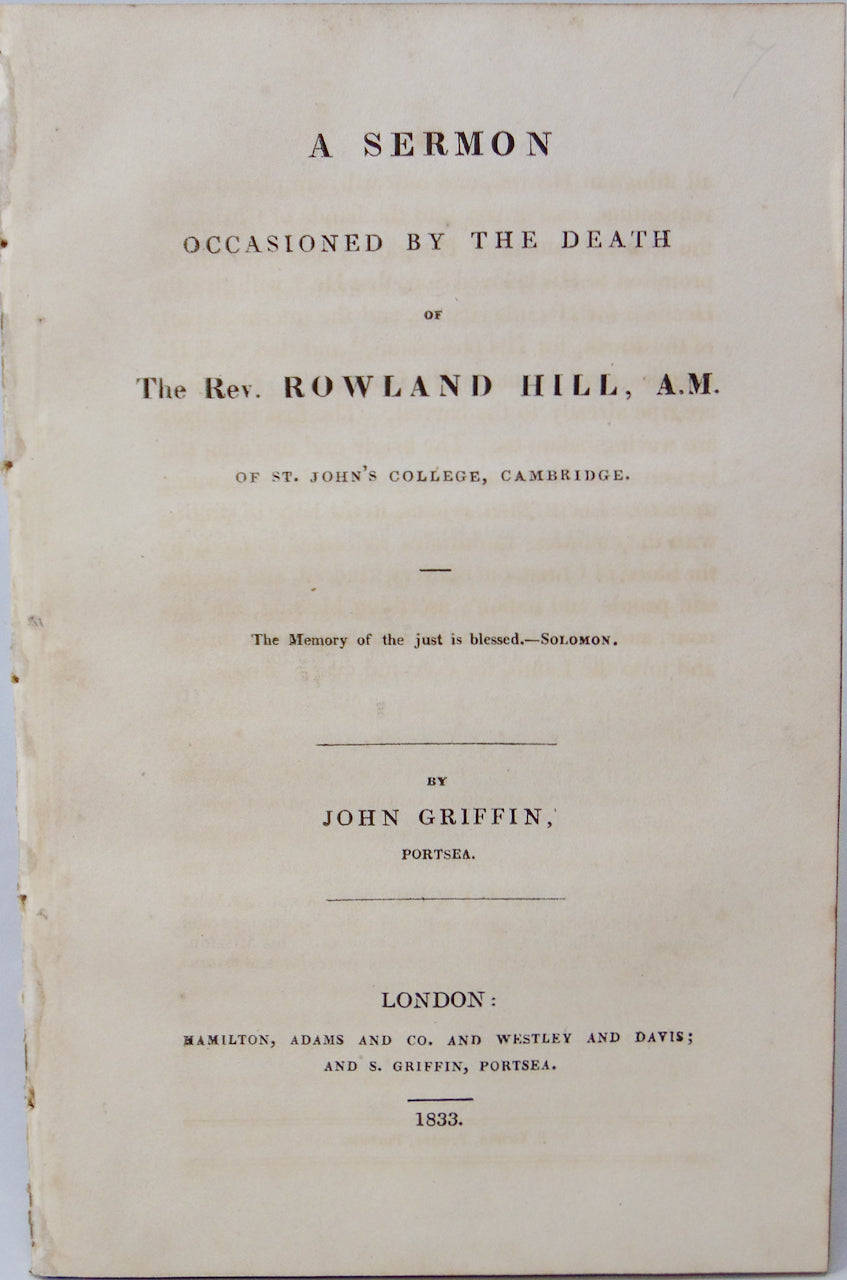 1833 Funeral Sermon for the Rev. Rowland Hill