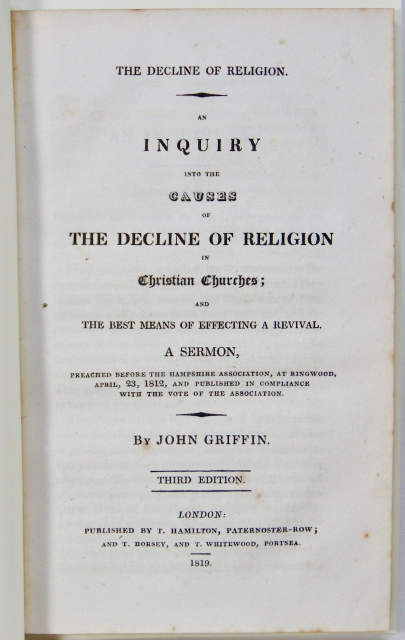 1812 Inquiry into the causes of the Decline and REVIVAL of Religion