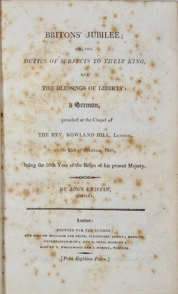 1809 Christian Duties to Rulers Blessings of Liberty, Jubilee of King George III