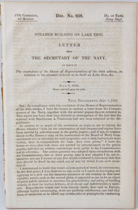 US Navy Steamer Building on Lake Erie, 1842 Report