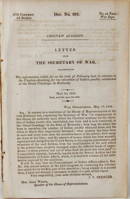 Choctaw Academy, Great Crossings, Kentucky, 1842 education of Indian youths
