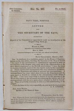 1842 Investigation Report of Norfolk Navy Yard, includes inventory
