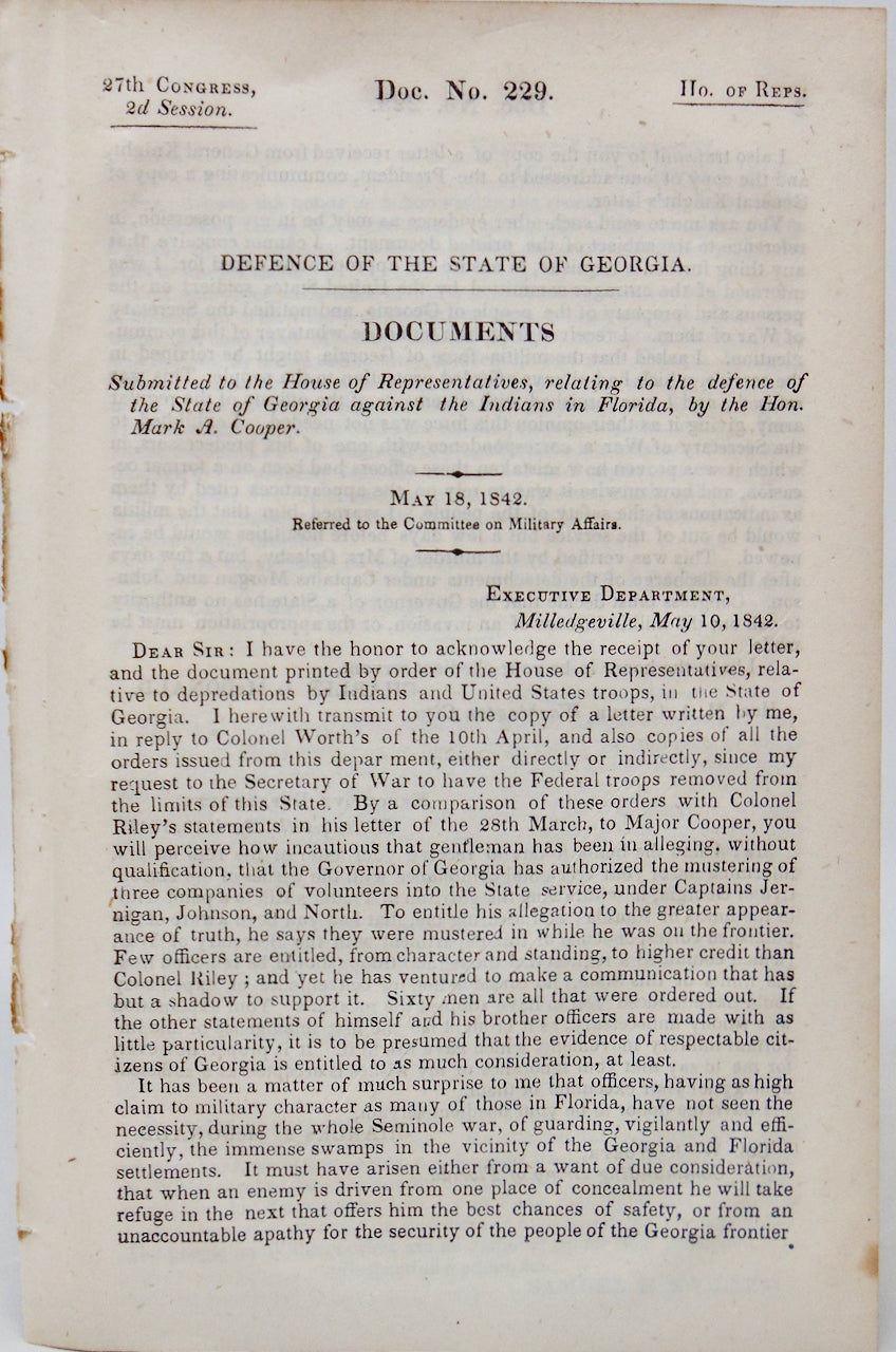 1842 Defense of the State of Georgia from Seminole Indians, Border War