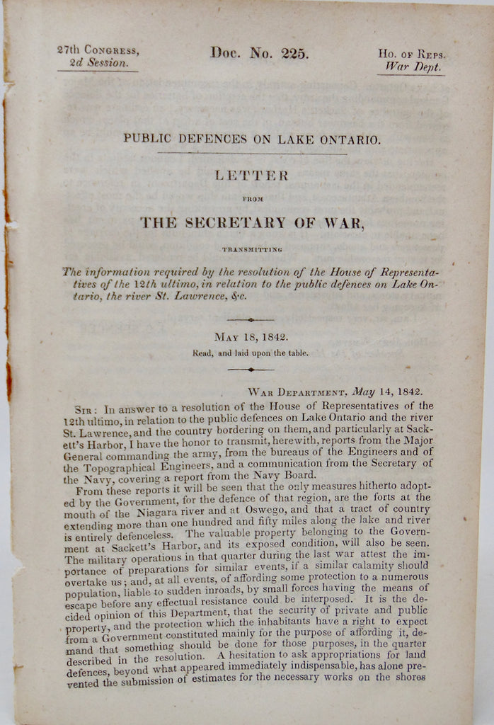 Lake Ontario Undefended!  Sacketts Harbor Must Be Fortified (1842)