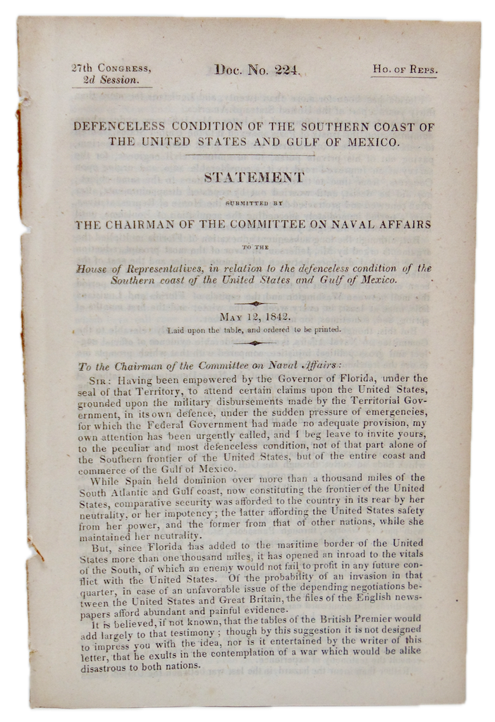 Defenseless Condition of the Southern Coast of United States & Gulf of Mexico