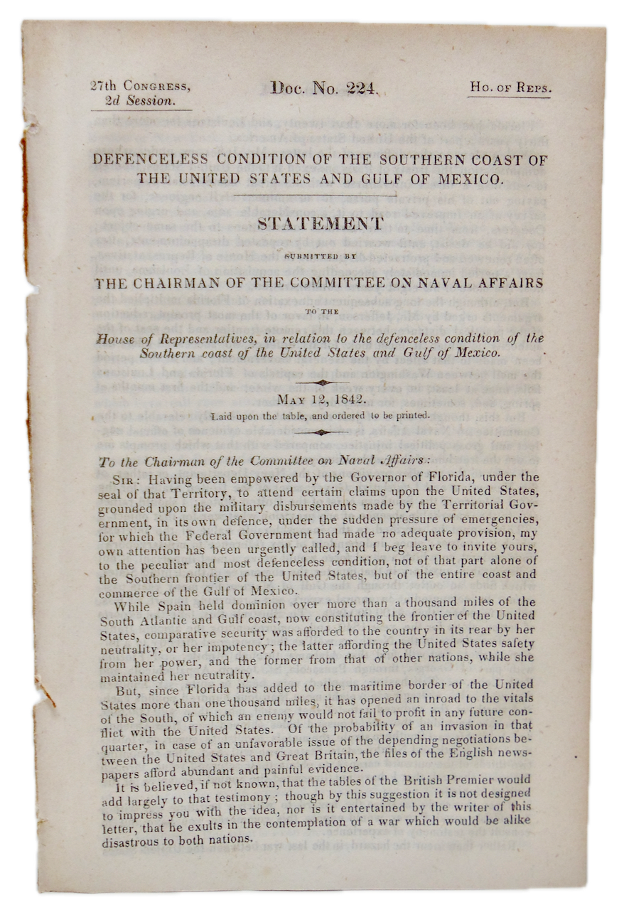 Defenseless Condition of the Southern Coast of United States & Gulf of Mexico