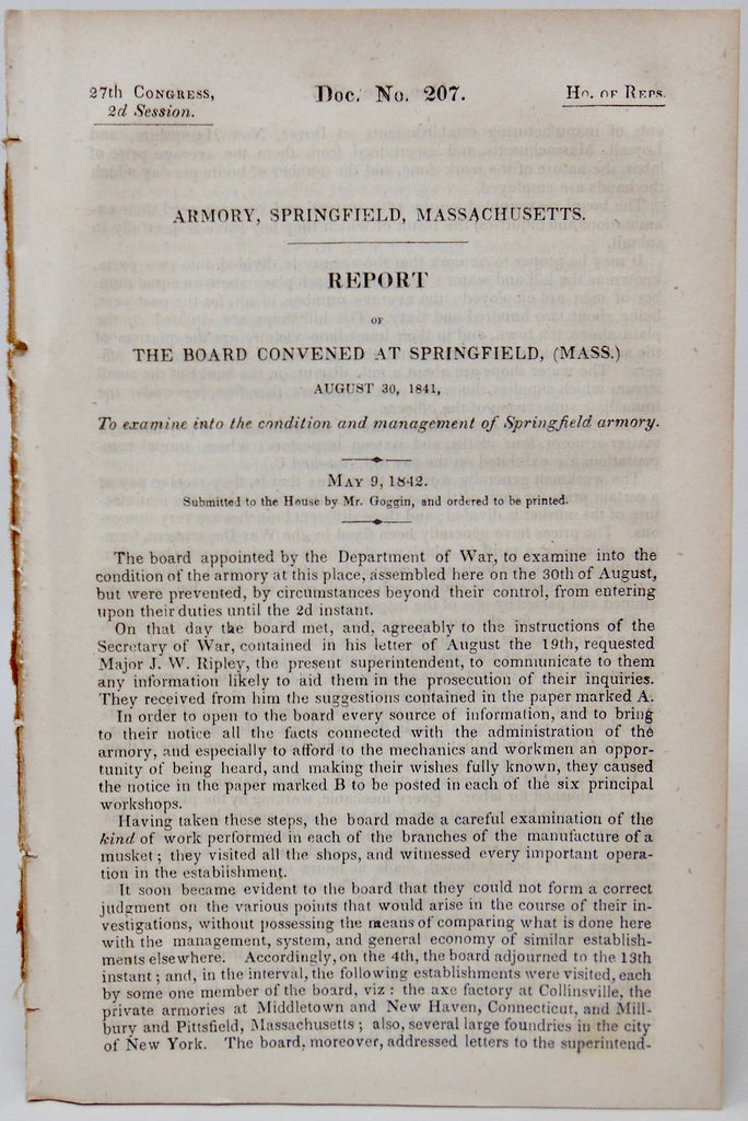 US Musket Production at the Springfield Armory in 1841, Inspection & Report