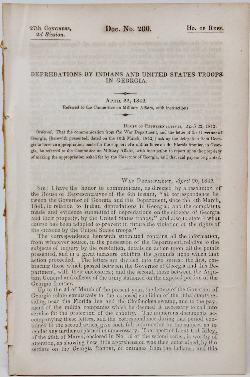 Depredations by Florida Indians and United States Troops in Georgia (1842)