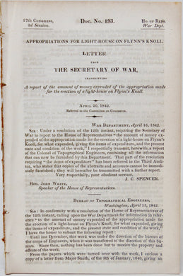 1842 Light House Building & Expenses, Governor's Island near Manhattan