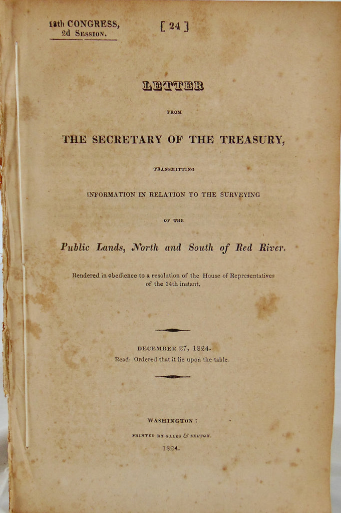 [RED RIVER, LOUISIANA] 1824 Survey of the Public Lands, Congressional Report