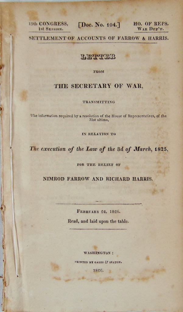1826 Lists of Slaves as Property, Settlement of Accounts of Farrow & Harris