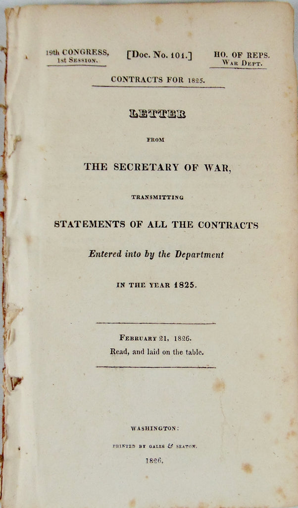 US Department of War Contracts for 1825