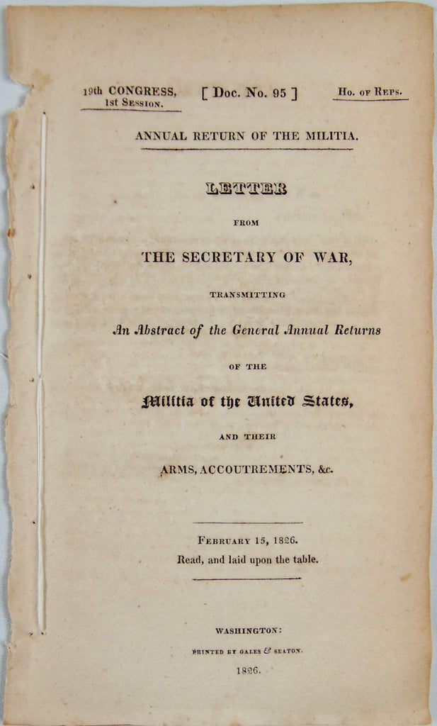 1826 detailed US Govt Report on the Militia of the United States