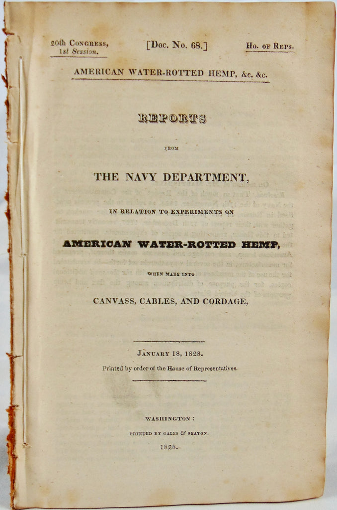 1828 American Water-Rotted Hemp made into Canvass, Cables, and Cordage