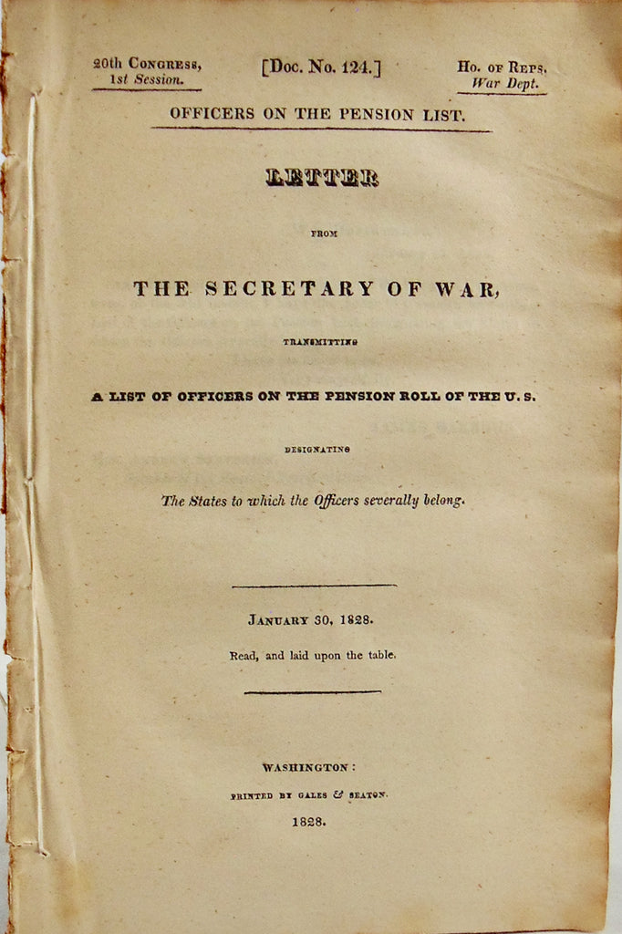 1828 List of Revolutionary War Officers and others receiving Pensions