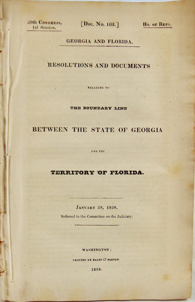 1828 Boundary Dispute between State of Georgia & Territory of Florida