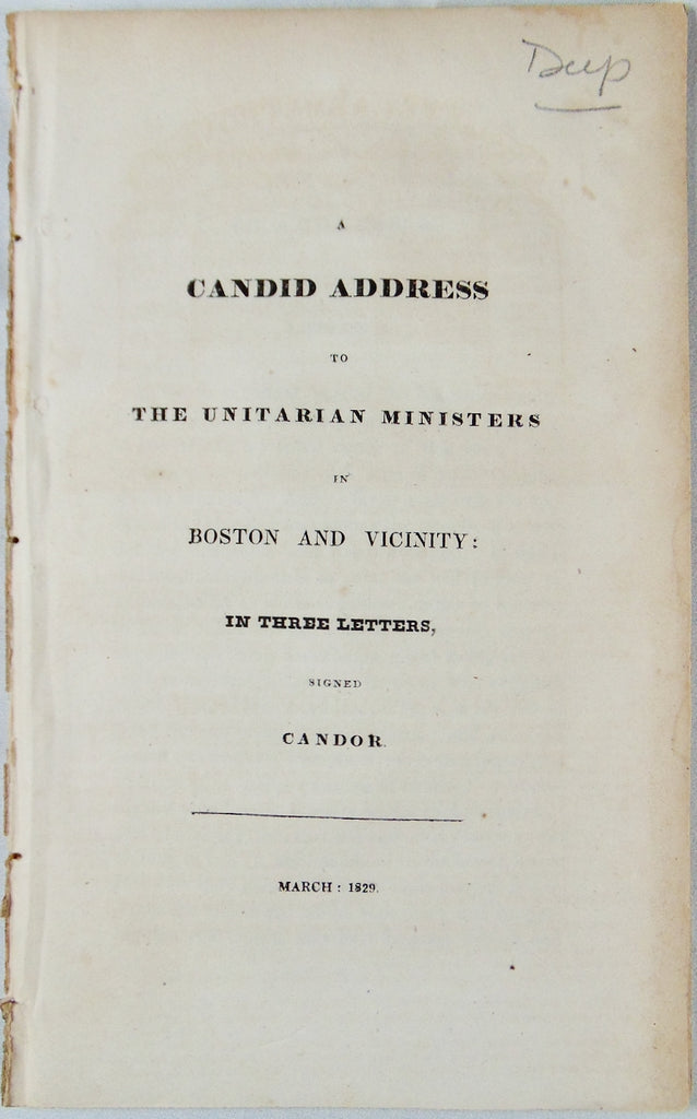 Lyman Beecher 1829 Candid Address to the Unitarian Ministers of Boston
